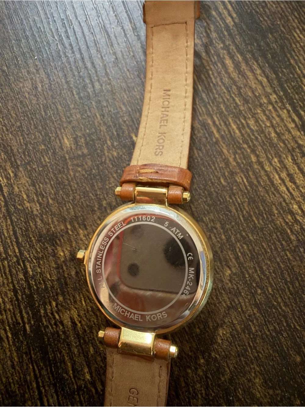 Michael Kors Gold Crystal Bezel White Dial Brown Leather Strap Watch